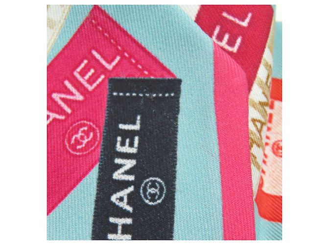 Foulard bandeau in seta Chanel Nero Rosa Verde - vista 8