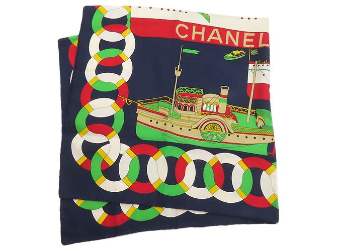 Sciarpa in seta con motivo Barca Chanel Blu navy - vista 2
