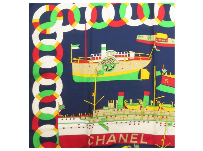 Sciarpa in seta con motivo Barca Chanel Blu navy - vista 3