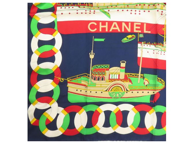 Sciarpa in seta con motivo Barca Chanel Blu navy - vista 5