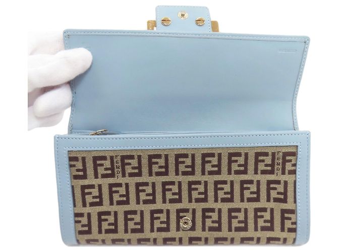 Fendi Zucchino Pattern Long Wallet Brown Light blue - view 4