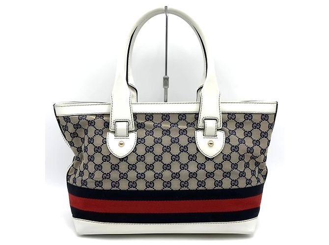 Borsa Tote Gucci Sherry Bianco Beige Blu navy - vista 4