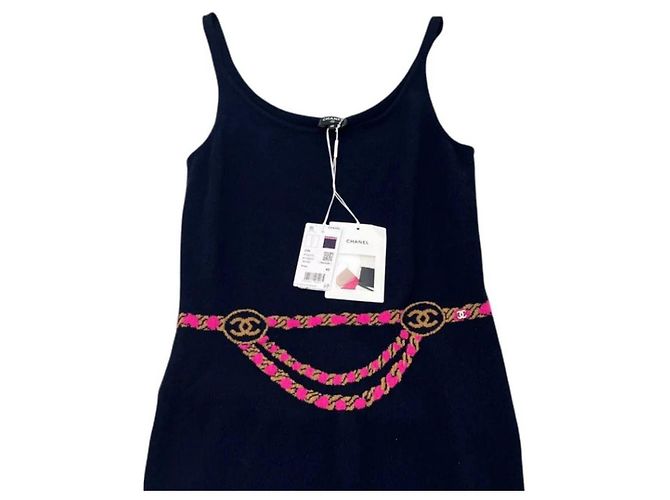 Abito Chanel Coco Neige in cashmere blu navy Rosa D'oro - vista 2