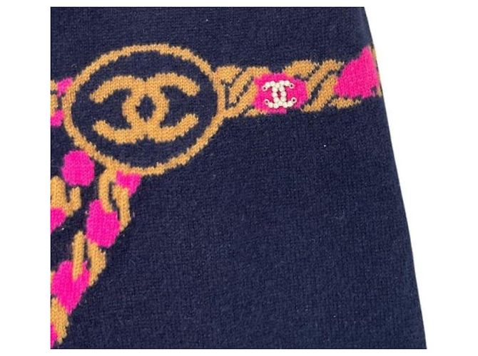Abito Chanel Coco Neige in cashmere blu navy Rosa D'oro - vista 3