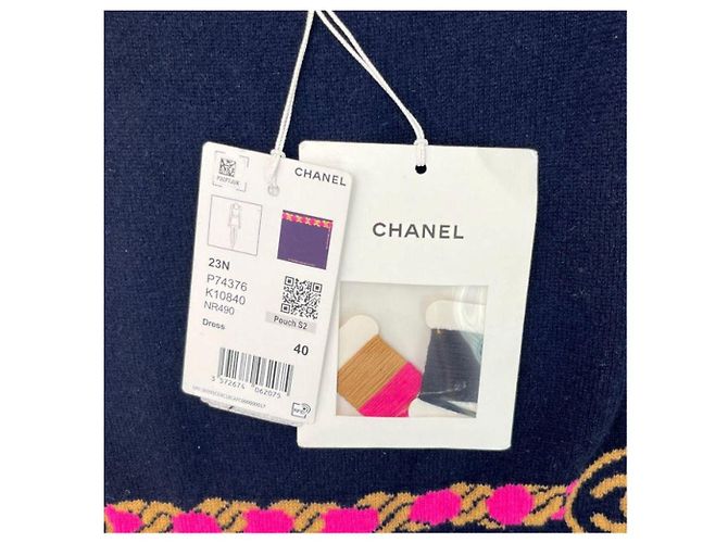 Abito Chanel Coco Neige in cashmere blu navy Rosa D'oro - vista 5