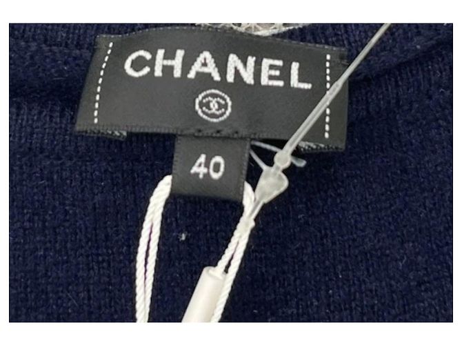 Abito Chanel Coco Neige in cashmere blu navy Rosa D'oro - vista 6