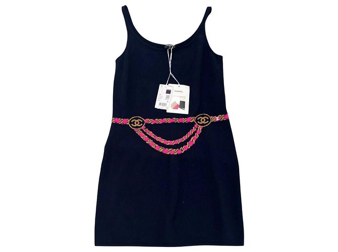 Abito Chanel Coco Neige in cashmere blu navy Rosa D'oro - vista 9