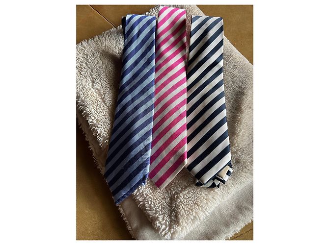 Autre Marque Set di 3 cravatte in seta Victoire Arthur Nero Rosa Bianco Blu Bianco sporco Blu chiaro Fuschia - vista 10