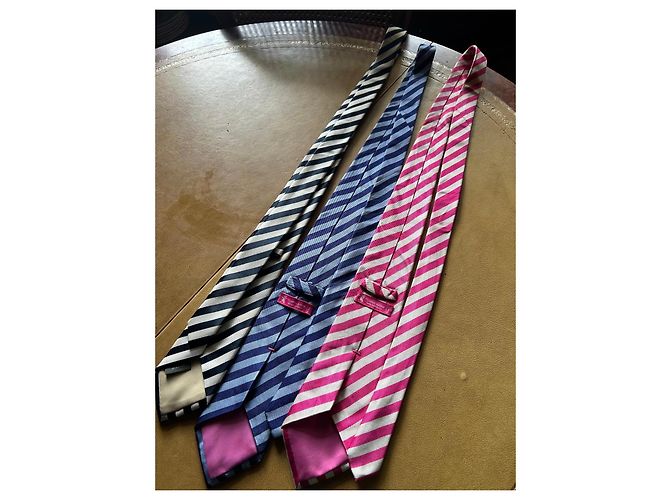 Autre Marque Set di 3 cravatte in seta Victoire Arthur Nero Rosa Bianco Blu Bianco sporco Blu chiaro Fuschia - vista 2