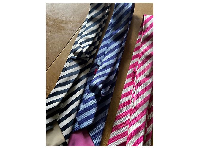 Autre Marque Set di 3 cravatte in seta Victoire Arthur Nero Rosa Bianco Blu Bianco sporco Blu chiaro Fuschia - vista 5