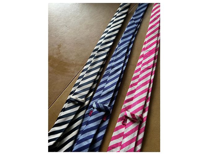 Autre Marque Set di 3 cravatte in seta Victoire Arthur Nero Rosa Bianco Blu Bianco sporco Blu chiaro Fuschia - vista 6