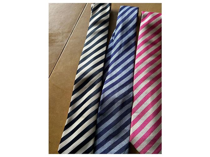 Autre Marque Set di 3 cravatte in seta Victoire Arthur Nero Rosa Bianco Blu Bianco sporco Blu chiaro Fuschia - vista 8