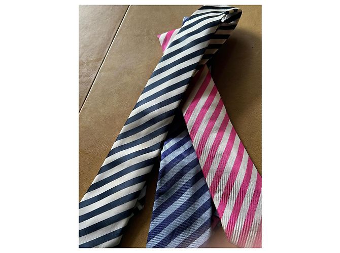 Autre Marque Set di 3 cravatte in seta Victoire Arthur Nero Rosa Bianco Blu Bianco sporco Blu chiaro Fuschia - vista 9