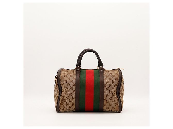 Gucci Borsa Boston Tela GG Supreme Marrone Rosso Beige Verde - vista 3