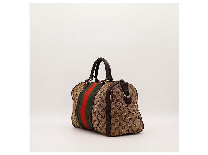 Gucci Borsa Boston Tela GG Supreme Marrone Rosso Beige Verde - vista 4