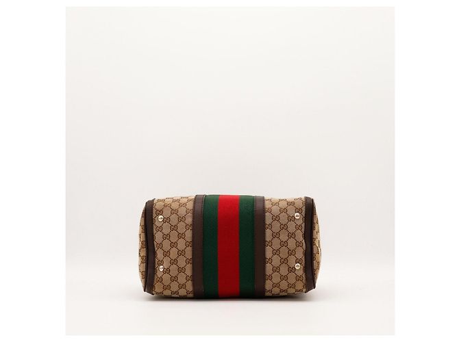 Gucci Borsa Boston Tela GG Supreme Marrone Rosso Beige Verde - vista 5