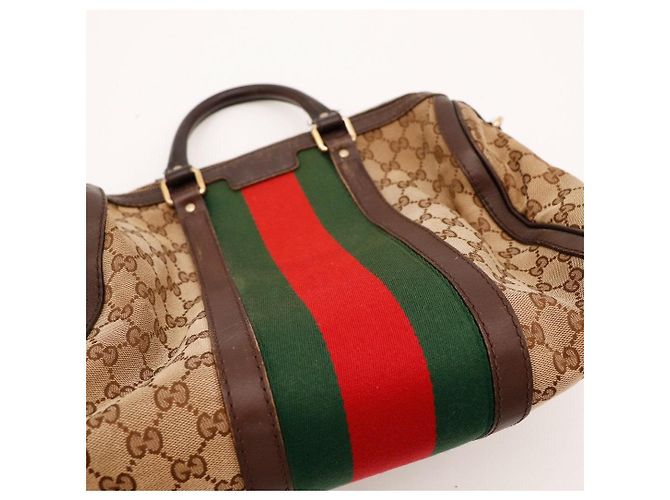 Gucci Borsa Boston Tela GG Supreme Marrone Rosso Beige Verde - vista 6