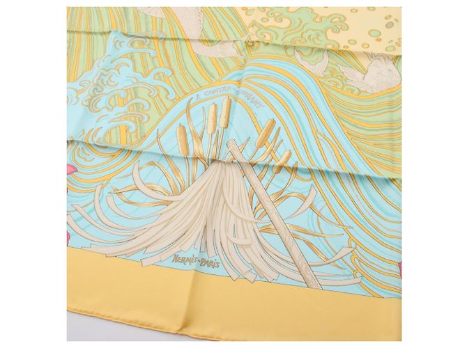 Hermès Sciarpa Hermes Carre 90 A CONTRE COURANT Blu Multicolore Giallo - vista 4