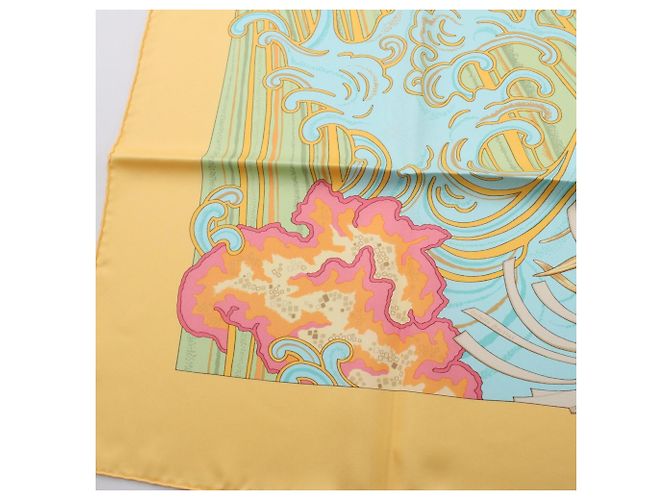 Hermès Sciarpa Hermes Carre 90 A CONTRE COURANT Blu Multicolore Giallo - vista 5