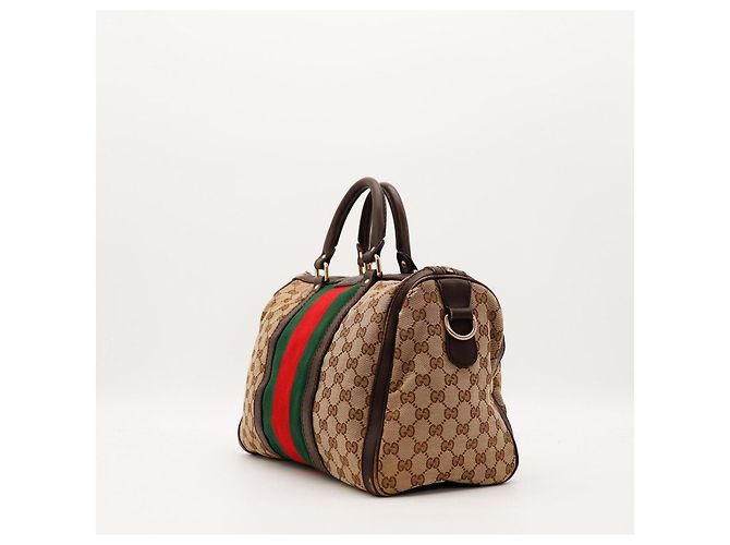 Gucci Borsa Boston in tela Monogram Marrone Rosso Verde Monogramma - vista 2