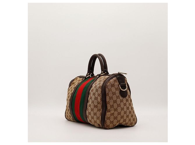 Gucci Borsa Boston in tela Monogram Marrone Rosso Verde Monogramma - vista 4