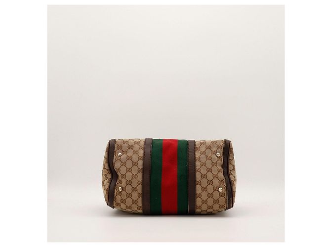 Gucci Borsa Boston in tela Monogram Marrone Rosso Verde Monogramma - vista 5