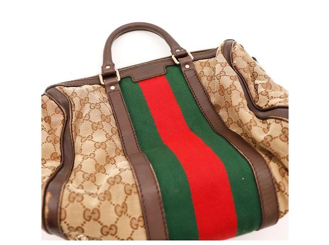 Gucci Borsa Boston in tela Monogram Marrone Rosso Verde Monogramma - vista 6