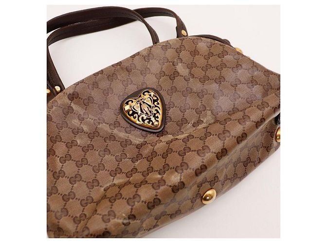 Gucci Borsa Boston Monogram GG con cuori Marrone - vista 6