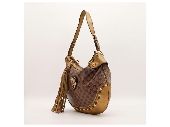 Gucci Borsa Hobo Monogram GG Heart Charm Marrone D'oro - vista 2