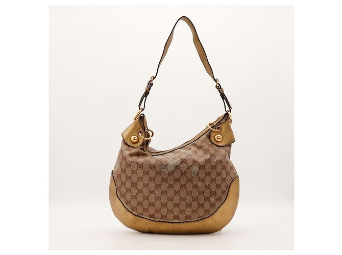 Gucci Borsa Hobo Monogram GG Heart Charm Marrone D'oro - vista 3