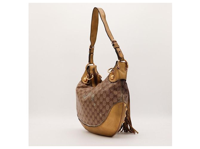 Gucci Borsa Hobo Monogram GG Heart Charm Marrone D'oro - vista 4