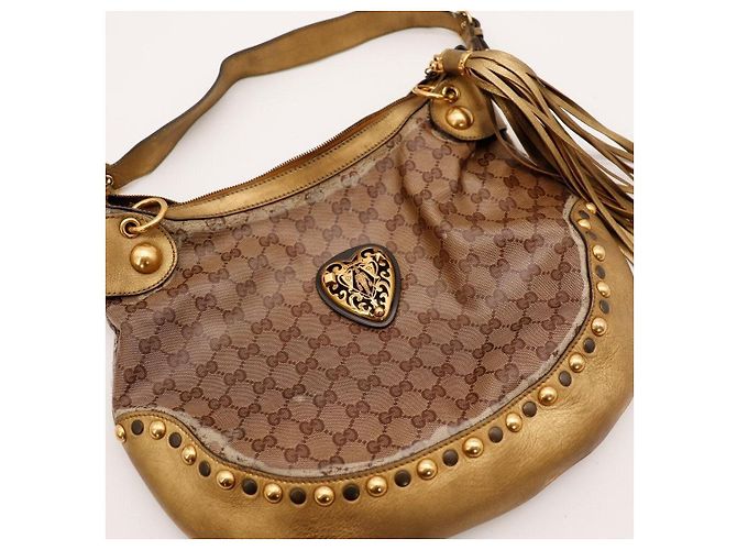 Gucci Borsa Hobo Monogram GG Heart Charm Marrone D'oro - vista 6