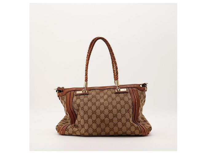 Gucci borsa tote GG Supreme in tela monogramma e pelle Marrone Beige - vista 3