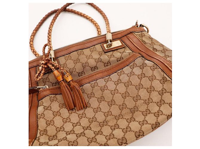 Gucci borsa tote GG Supreme in tela monogramma e pelle Marrone Beige - vista 6