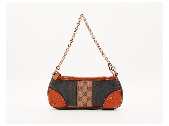 Gucci Borsa a tracolla in denim monogramma GG Marrone - vista 3
