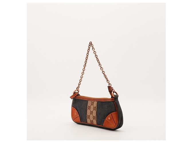 Gucci Borsa a tracolla in denim monogramma GG Marrone - vista 4