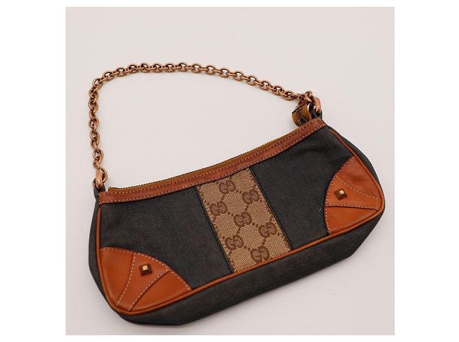 Gucci Borsa a tracolla in denim monogramma GG Marrone - vista 6