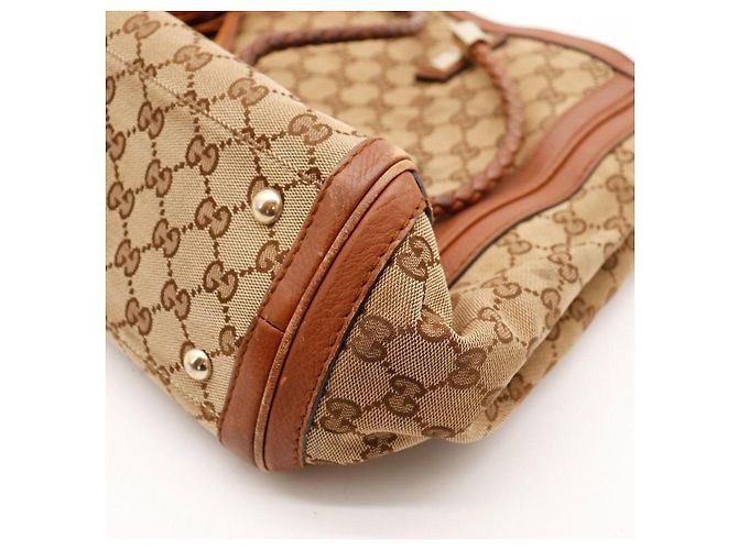 Gucci Borsa Tote in Tela GG Supreme e Pelle Marrone - vista 12