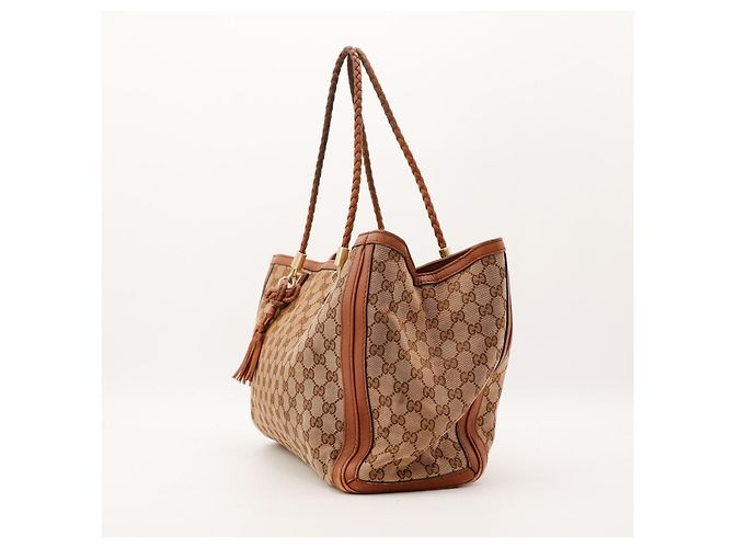 Gucci Borsa Tote in Tela GG Supreme e Pelle Marrone - vista 2