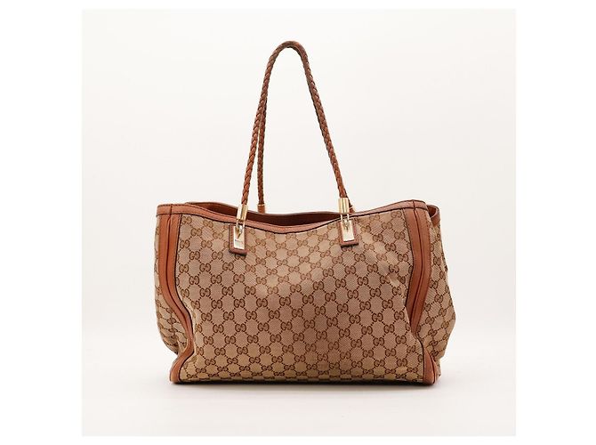 Gucci Borsa Tote in Tela GG Supreme e Pelle Marrone - vista 3