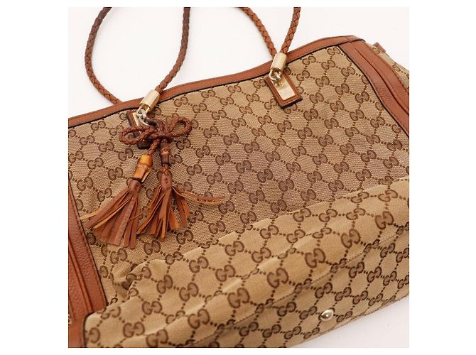 Gucci Borsa Tote in Tela GG Supreme e Pelle Marrone - vista 6