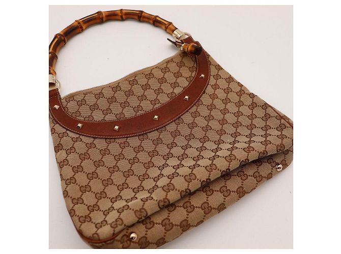 Bolsa de ombro Gucci GG Supreme alça de bambu Marrom - vista 6