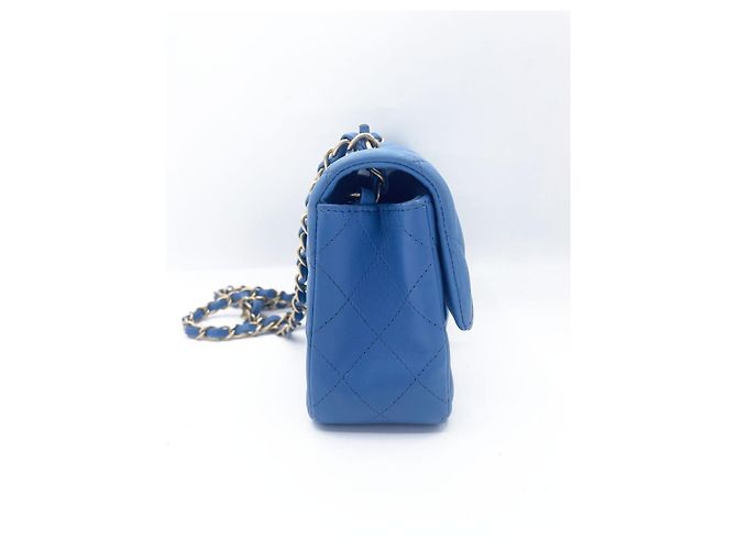 Timeless Chanel Classic Flap Mini Rectangular Cordero Azul Gold hardware - vista 6