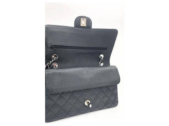 Chanel Classic Flap Bag Medium Pelle Caviar Nera Nero - vista 14