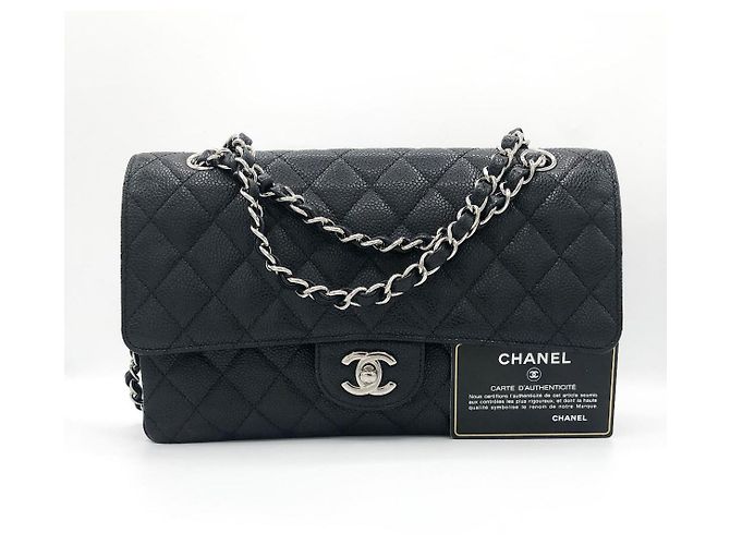 Chanel Classic Flap Bag Medium Pelle Caviar Nera Nero - vista 3