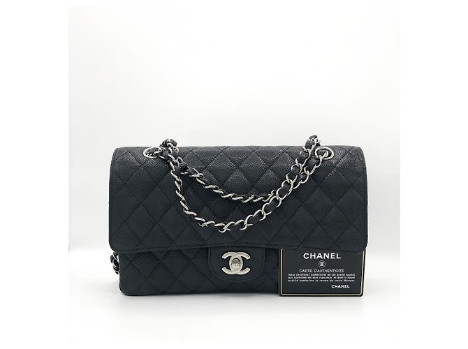 Chanel Classic Flap Bag Medium Pelle Caviar Nera Nero - vista 4