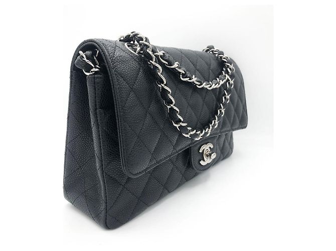 Chanel Classic Flap Bag Medium Pelle Caviar Nera Nero - vista 5