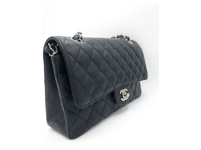 Chanel Classic Flap Bag Medium Pelle Caviar Nera Nero - vista 6