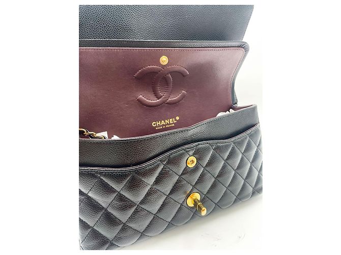 Borsa Chanel Classic Flap Media in Pelle Caviar Nera Nero - vista 10