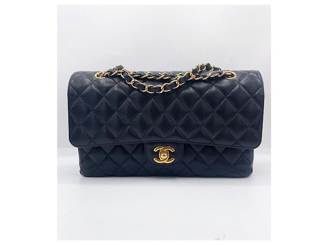 Borsa Chanel Classic Flap Media in Pelle Caviar Nera Nero - vista 2